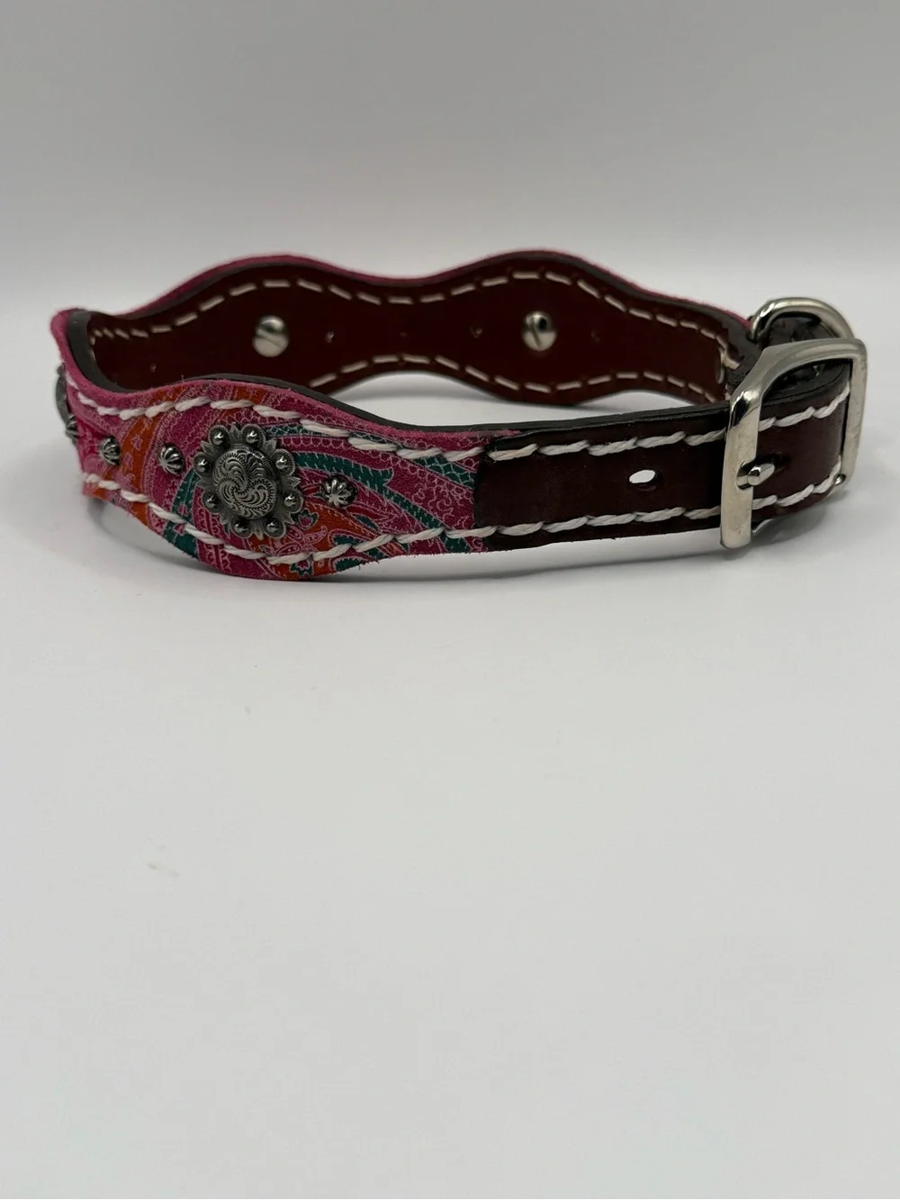 Weaver Pet Pink Vintage Paisley Leather Dog Collar 19” Western Tooled Look